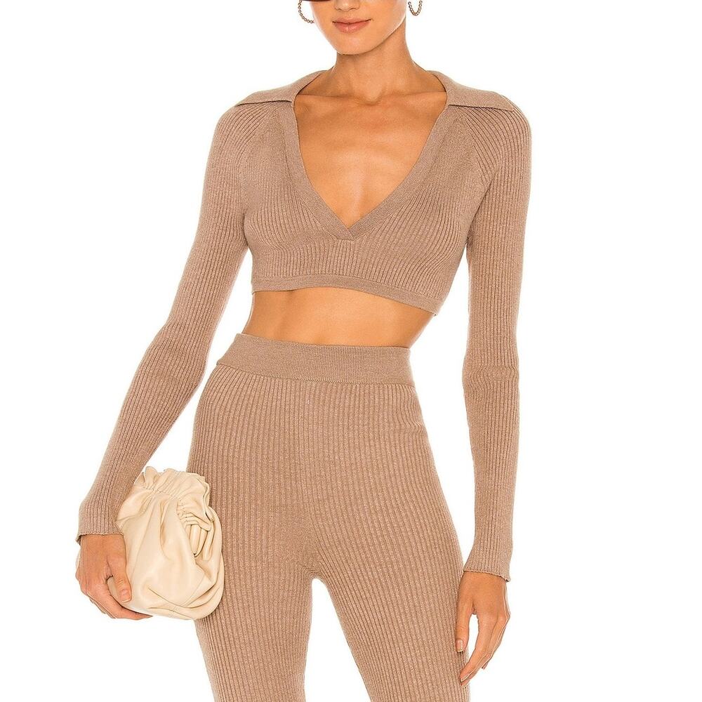 L'Academie Ribbed Beige Mattia Sweater Size XS